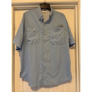 Columbia PFG Omni-Shade Fishing Shirt Blue Men's‎ M Short Sleeve Vented Wicking